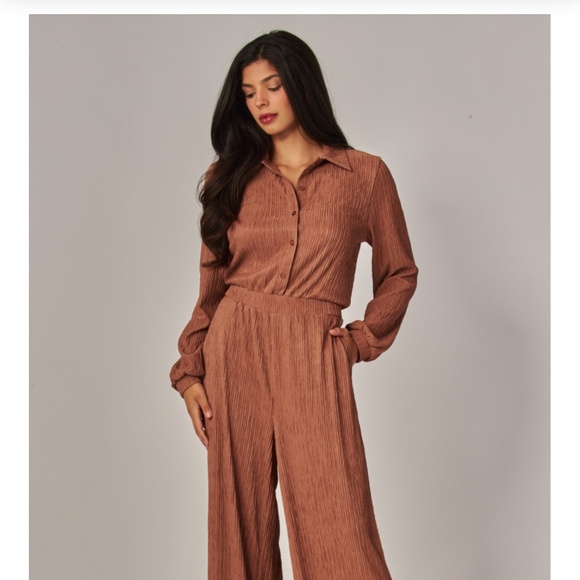 Beautiful Brown Crinkle Dressy Jumpsuit - Picture 1 of 2